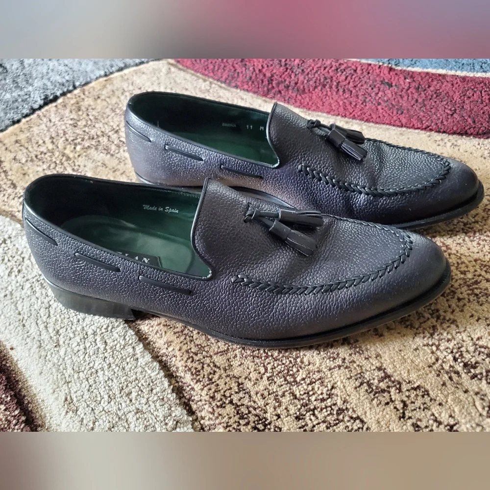 Mezlan Black Pebbled Leather Tassel Slip On Loafers 13559 Size 11 M - Picture 4 of 12